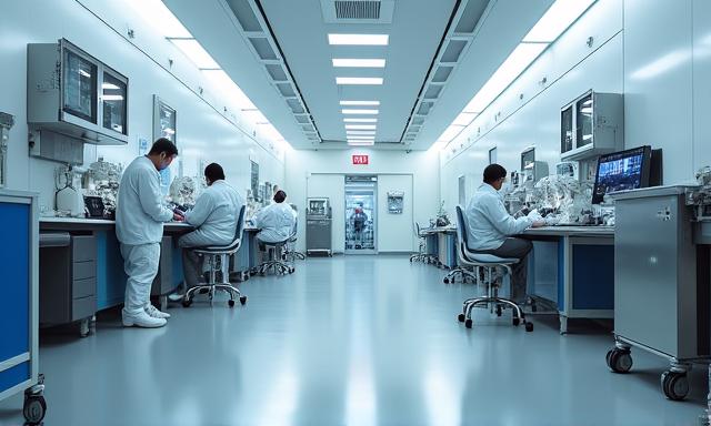 Intérieur d'une salle blanche ultra-moderne pour la fabrication aérospatiale